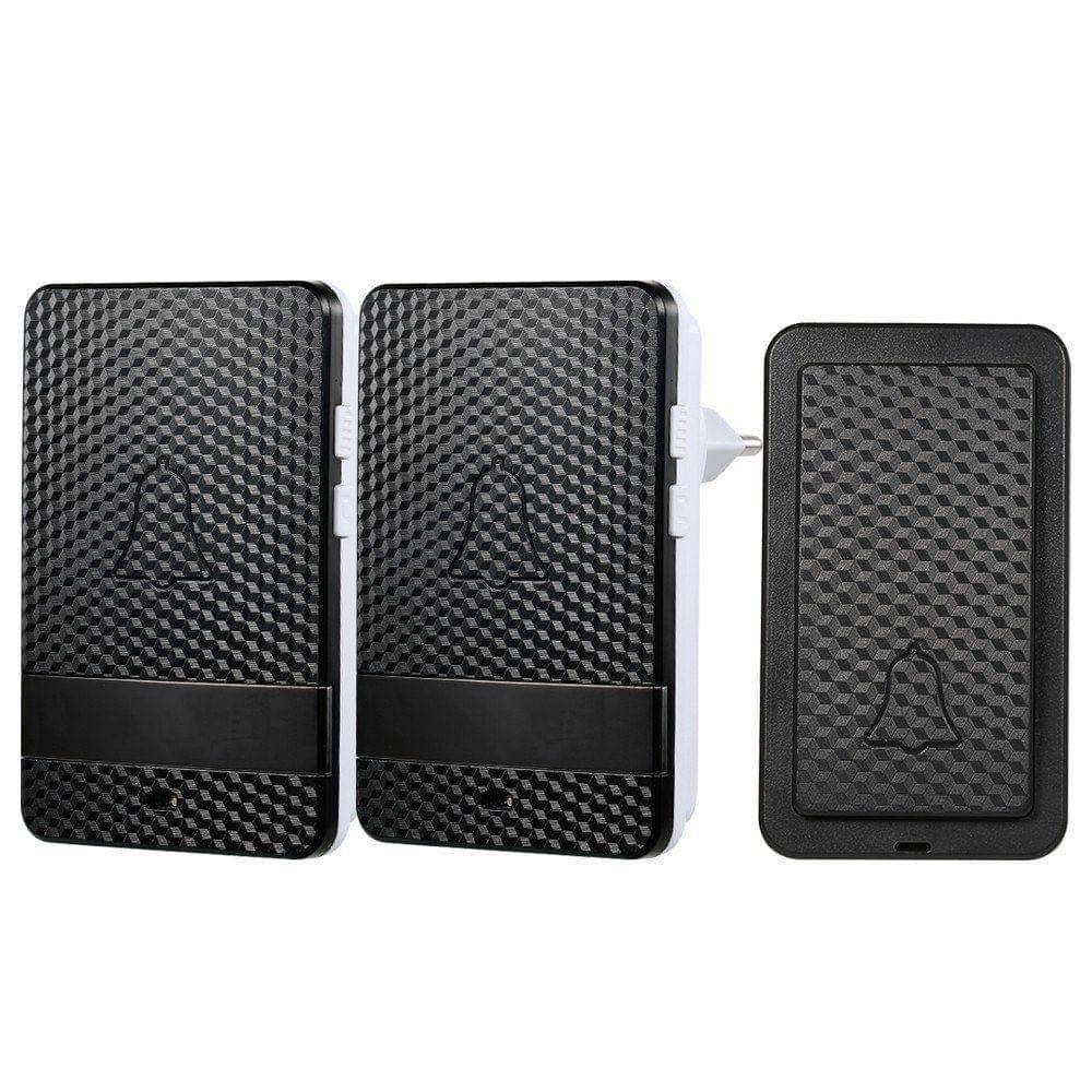 Wireless Dingdong Doorbell Self-powered 28 Ringtones 4 Levels Volumes Optional Long Distance No Battery Required 1 Transmitter + 2 Receiver,Black