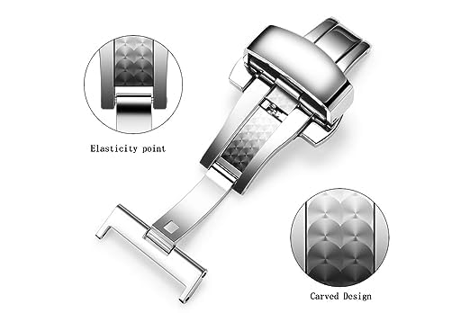 UNIQKART Stainless Steel Deployment Buckle Fasten Silver Watch Band Clasp Color & Width (22mm)