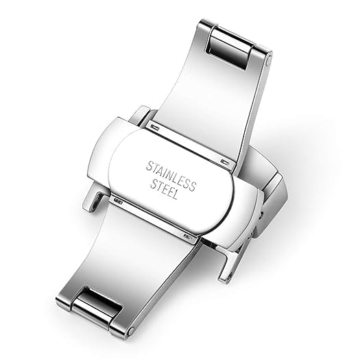 UNIQKART Stainless Steel Deployment Buckle Fasten Silver Watch Band Clasp Color & Width (22mm)