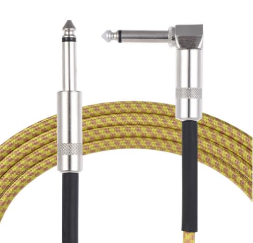 UNIQKART Guitar Cable 6.35mm Right Angle Cable Electric Instrument Bass Cable for Electric Guitar Bass Guitar Electric Mandolin 5M