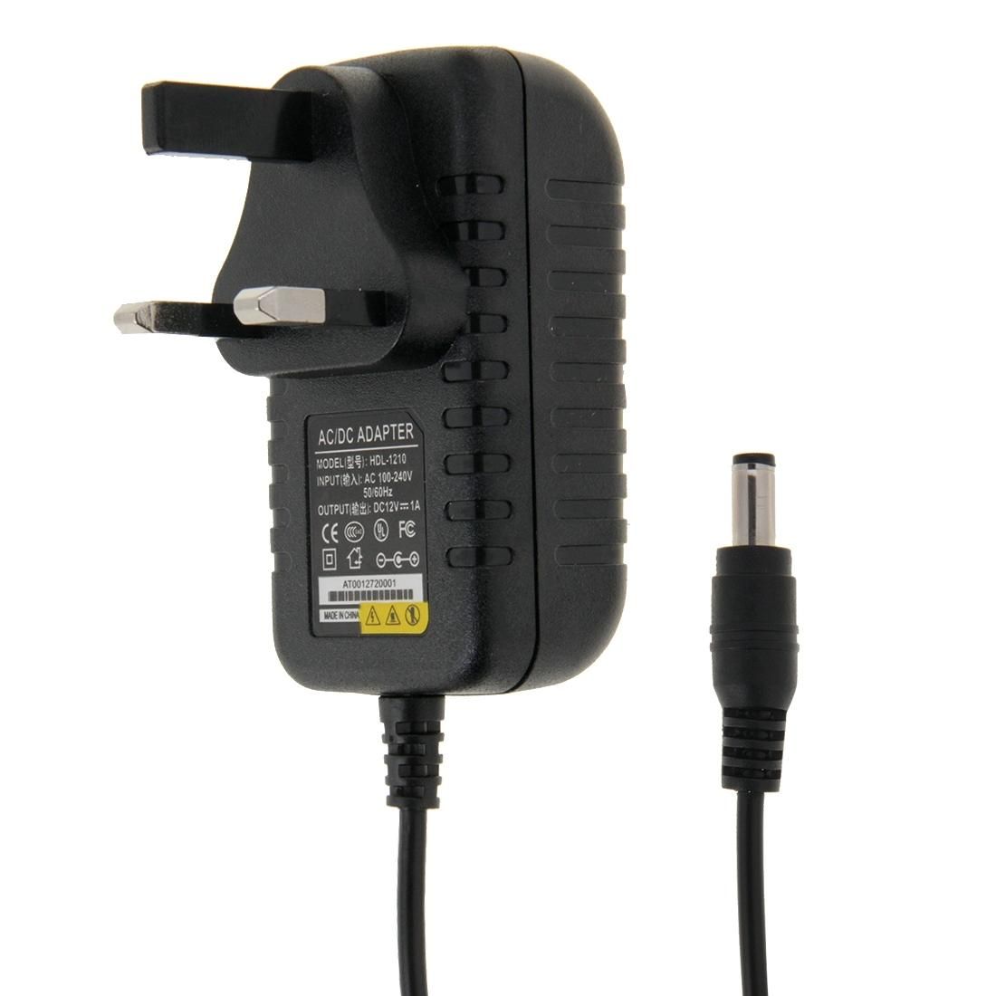 UK Plug AC 100-240V to DC 12V 1A Power Adapter, Tips: 5.5 x 2.1mm, Cable Length: about 90cm (Black)