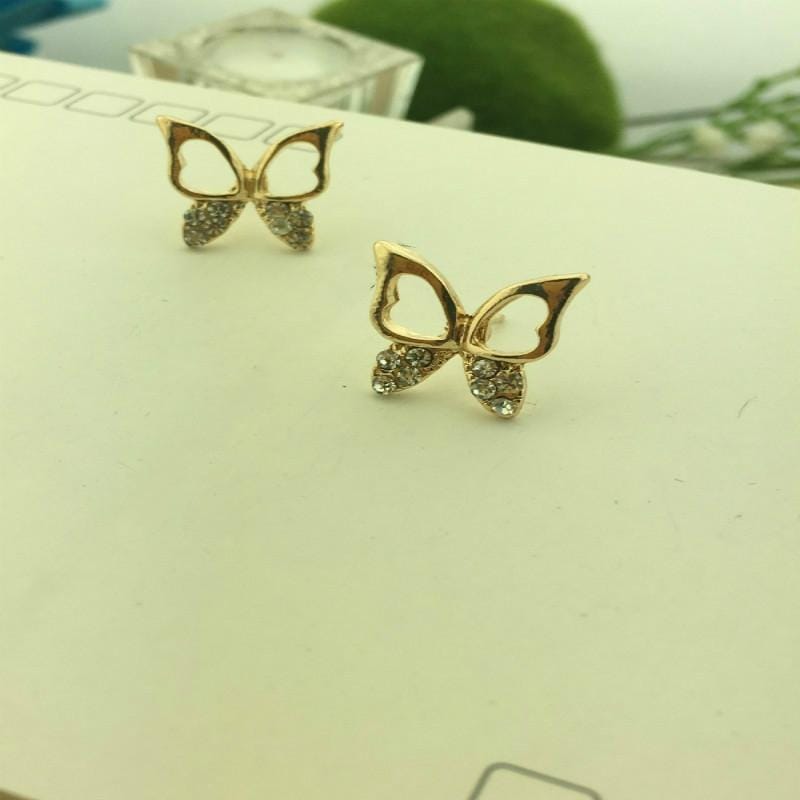 Simple Elegant Hollow Butterfly Stud Earrings For Women (Gold)