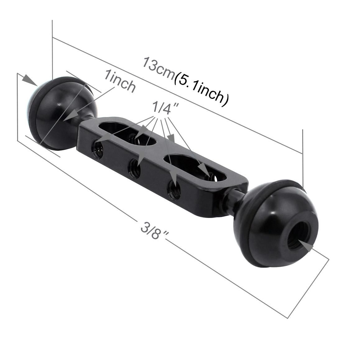 PULUZ 5.1 inch 13cm Aluminum Alloy Dual Balls Arm for Underwater Torch / Video Light, Ball Diameter: 2.54cm (Blue)