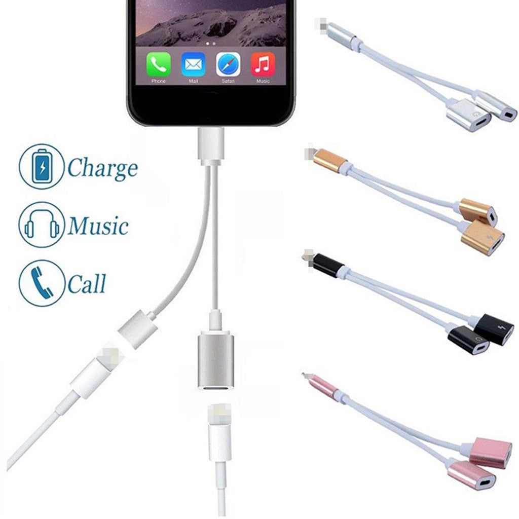2 in 1 Headphones Jack Charger & Audio Splitter Adapter for iPhone Silver