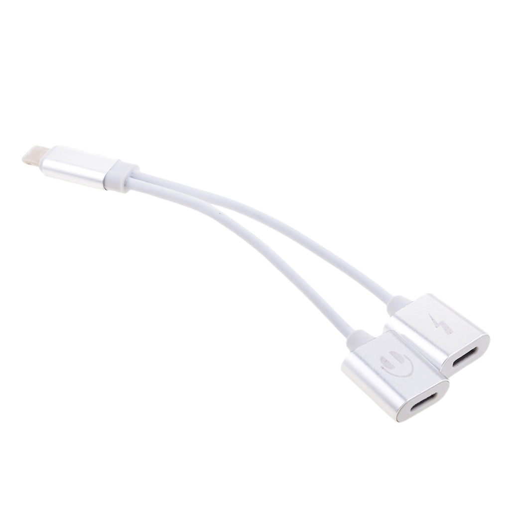 2 in 1 Headphones Jack Charger & Audio Splitter Adapter for iPhone Silver
