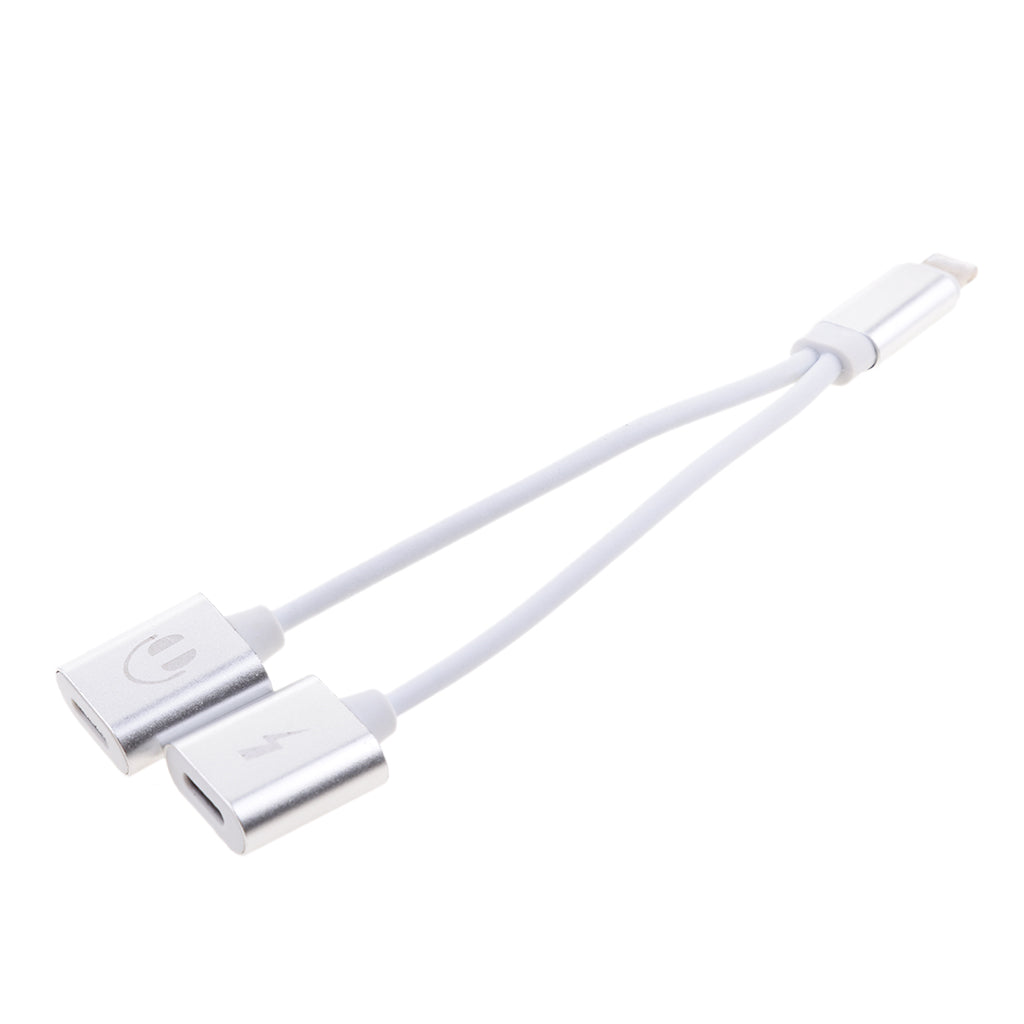 2 in 1 Headphones Jack Charger & Audio Splitter Adapter for iPhone Silver