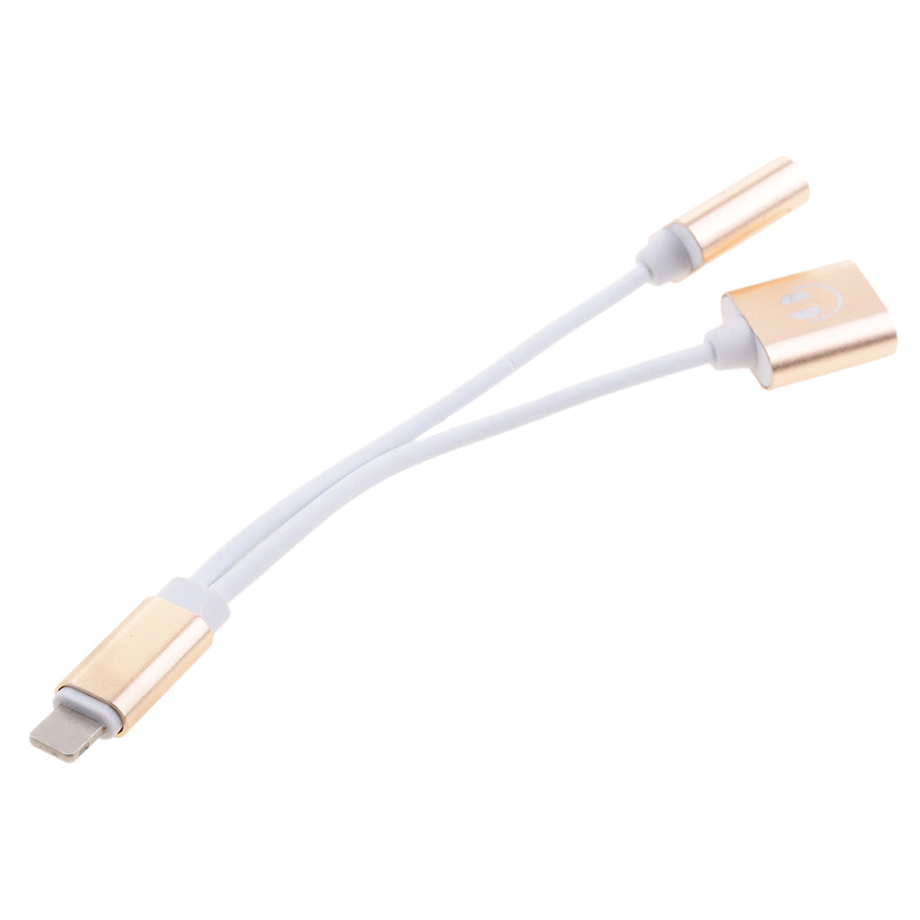 2 in 1 Headphones Jack Charger & Audio Splitter Adapter for iPhone Gold