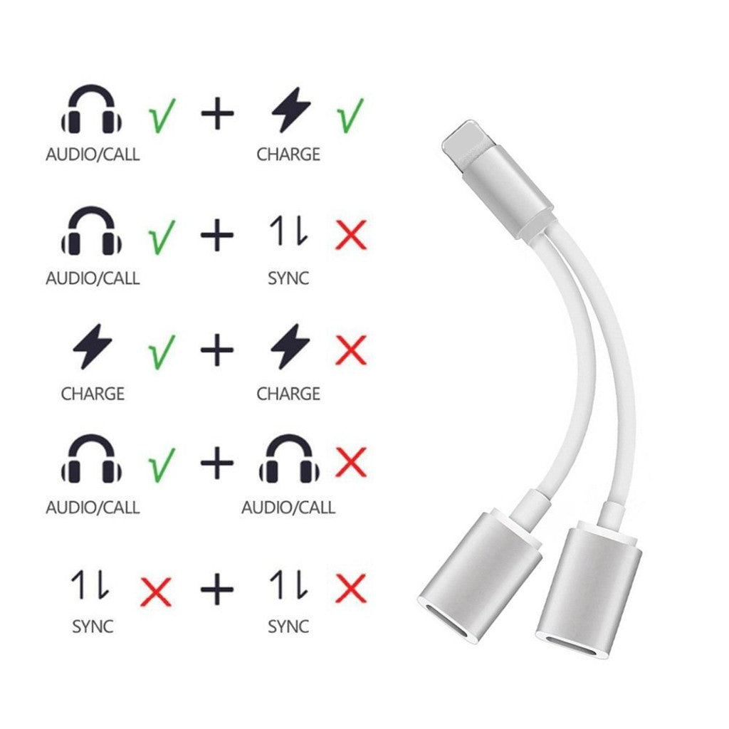 2 in 1 Headphones Jack Charger & Audio Splitter Adapter for iPhone Gold