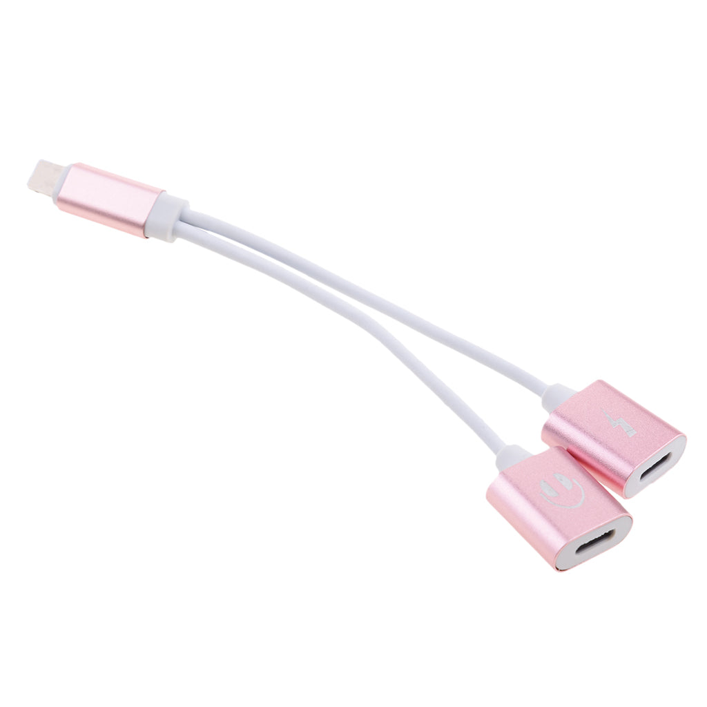 2 in 1 Headphones Jack Charger & Audio Splitter Adapter for iPhone Rose Gold