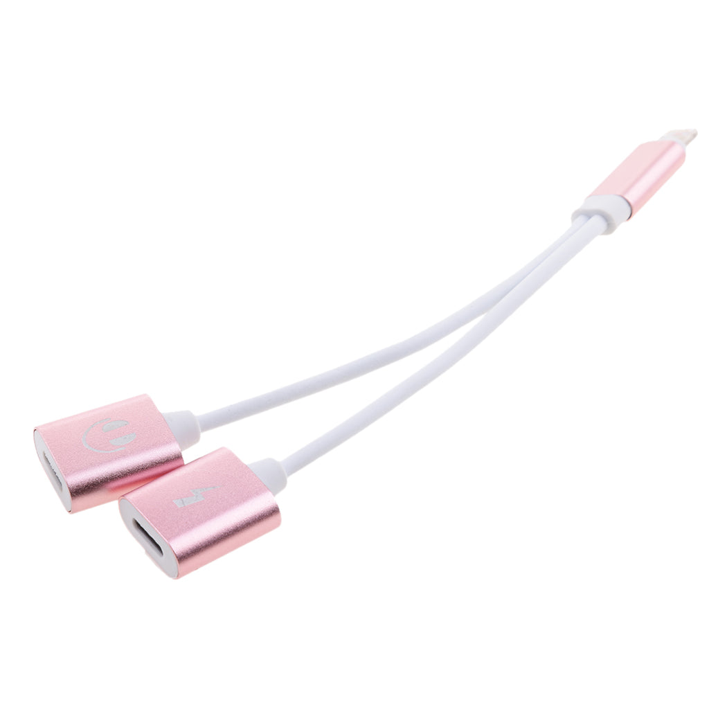 2 in 1 Headphones Jack Charger & Audio Splitter Adapter for iPhone Rose Gold