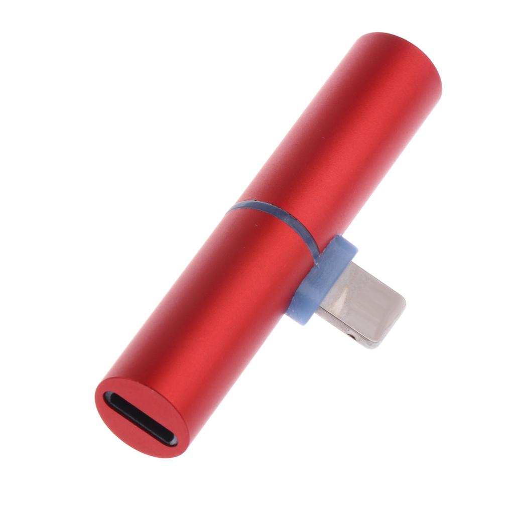 2 in1 AUX Headphone Audio Charger Adapter for Apple iPhone 7 8 Plus X Red