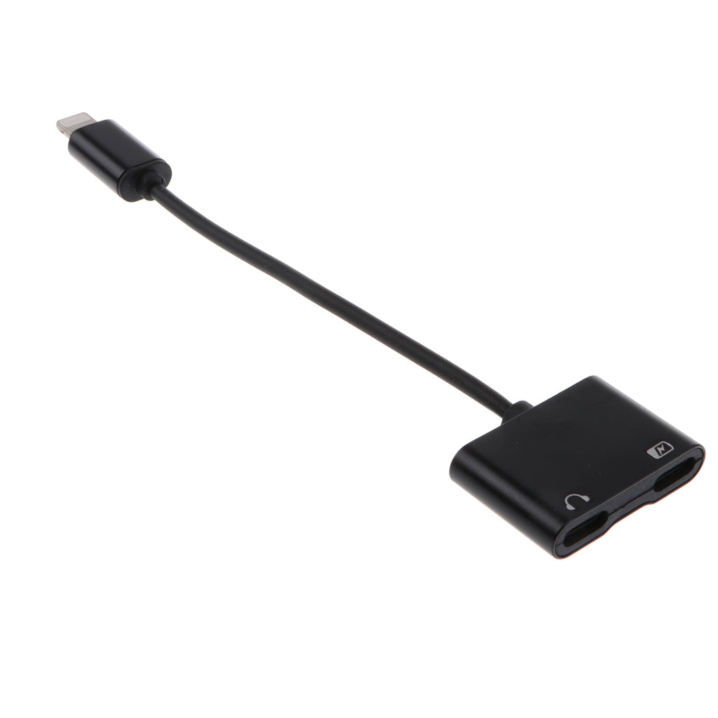 2 in 1 Headphone Audio Adapter Charging Cable for iPhone 7 8 X B Model Black