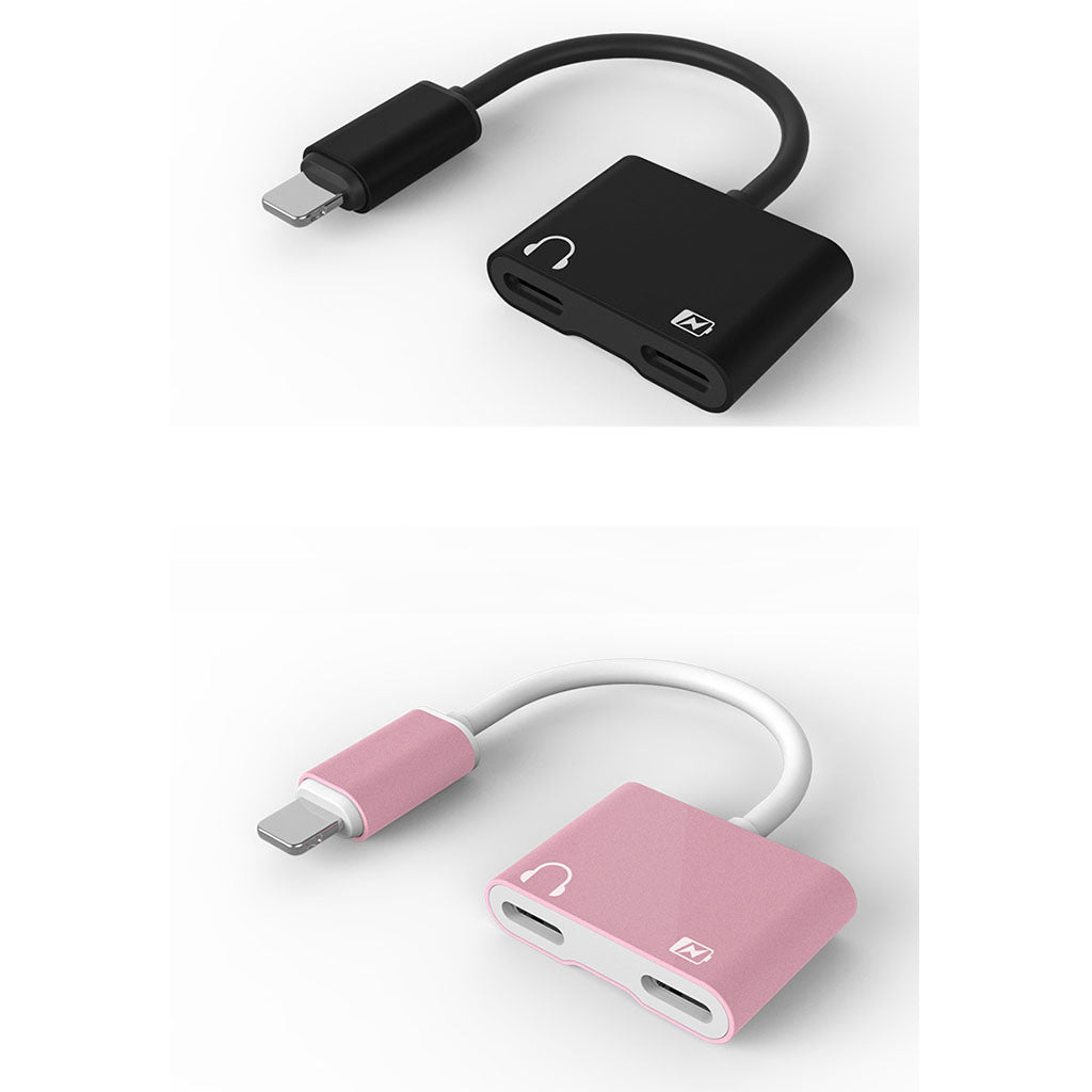 2 in 1 Headphone Audio Adapter Charging Cable for iPhone 7 8 X B Model Black