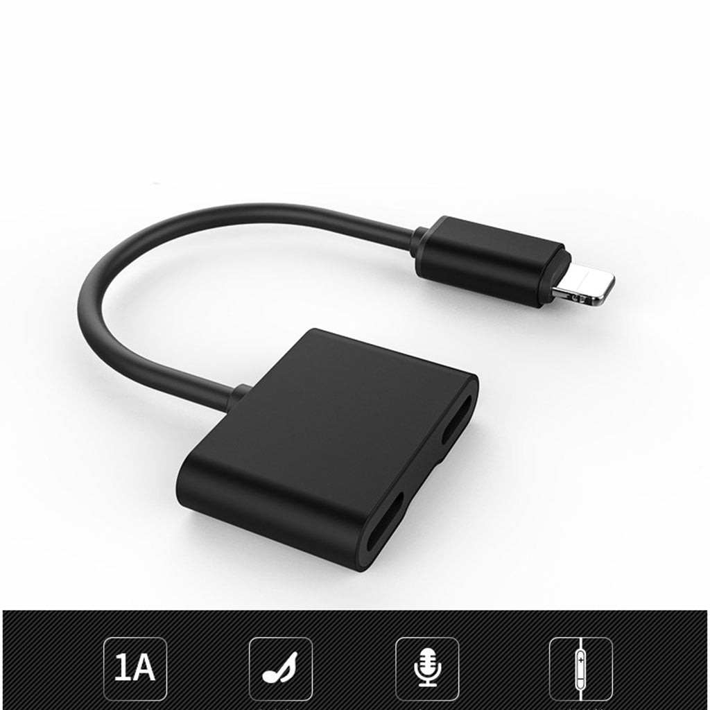 2 in 1 Headphone Audio Adapter Charging Cable for iPhone 7 8 X B Model Black