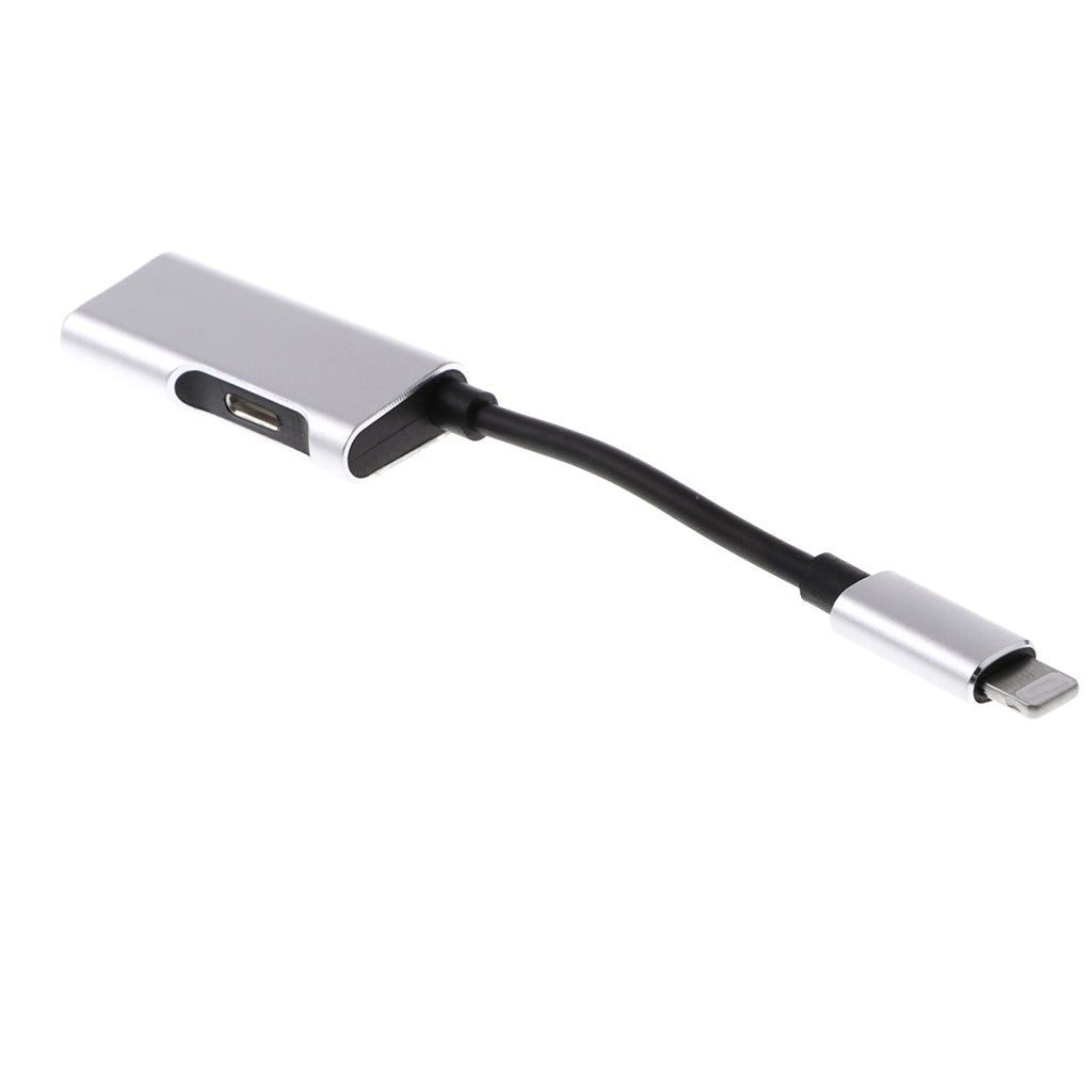 2 in 1 Audio Headphone Adapter Charging Cable for iPhone 7 7P 8 8P X Silver