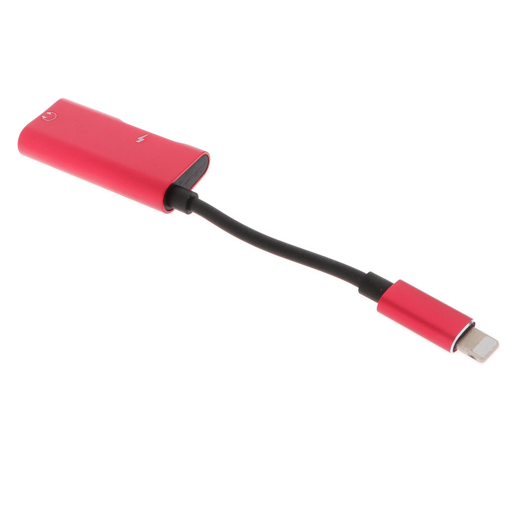 2 in 1 Audio Headphone Adapter Charging Cable for iPhone 7 7P 8 8P X Red