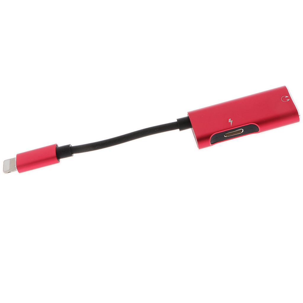 2 in 1 Audio Headphone Adapter Charging Cable for iPhone 7 7P 8 8P X Red