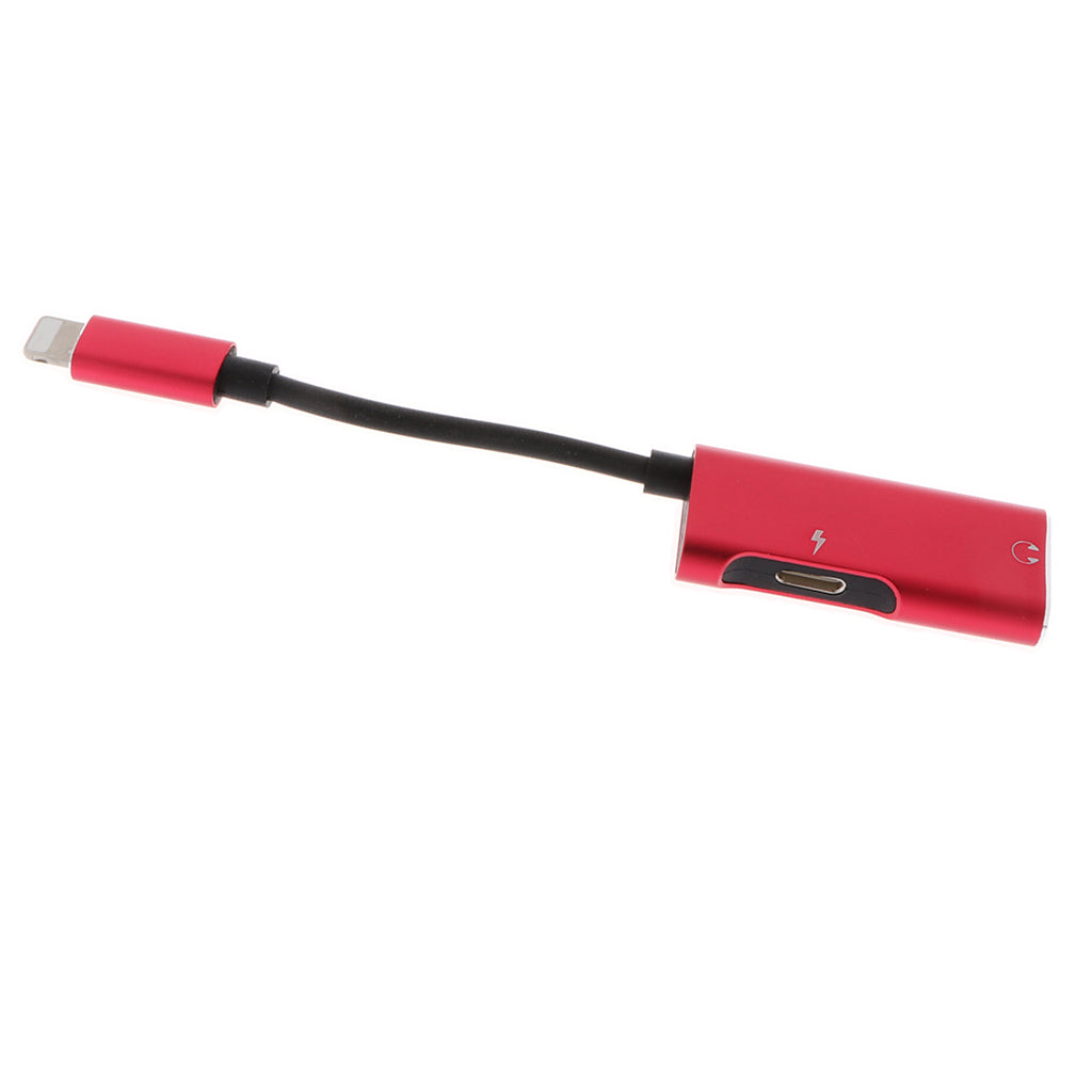 2 in 1 Audio Headphone Adapter Charging Cable for iPhone 7 7P 8 8P X Red