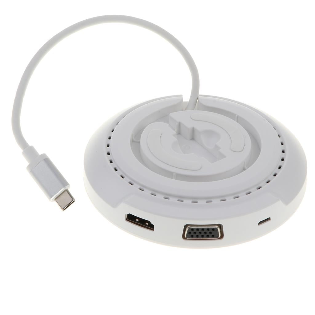 2 in 1 Type-C to Micro USB/HDMI/VGA HUB Dock +5W Wireless Charger White