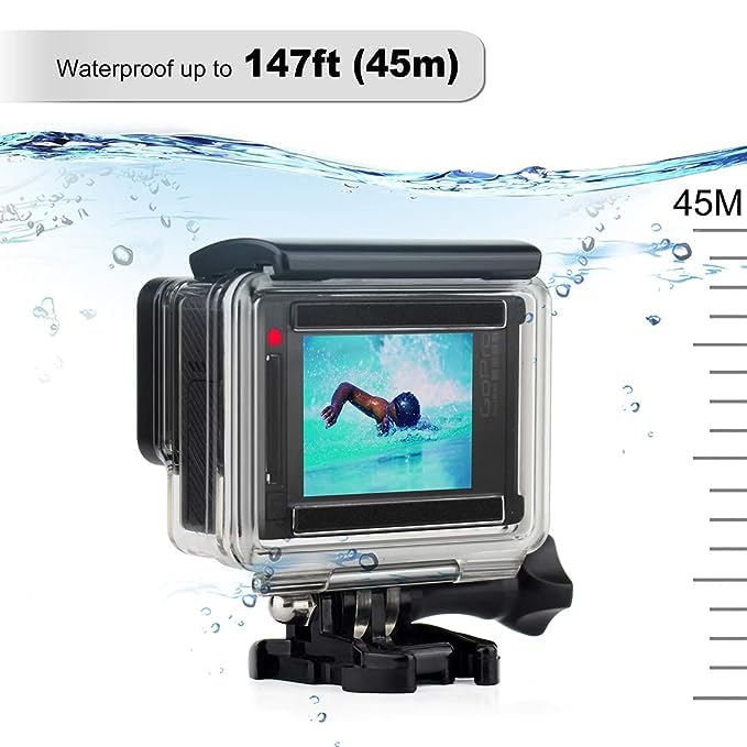 UNIQKART Waterproof Housing Case for GoPro Hero 4, Hero 3+, Hero 3 Underwater Photography - Waterproof Up to 147 ft (45m) - with Quick Release Mount, Thumb Screw, Tripod Mount Adapter