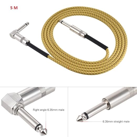 UNIQKART Guitar Cable 6.35mm Right Angle Cable Electric Instrument Bass Cable for Electric Guitar Bass Guitar Electric Mandolin 5M