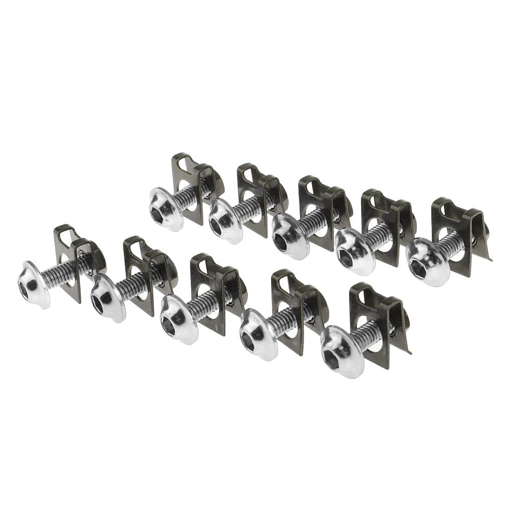 10 Piece Motorbike M6/6mm Body Fairing Bolts Fastener Clips for Honda Silver