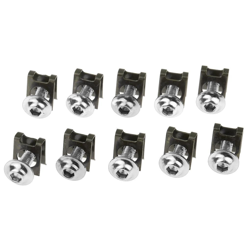 10 Piece Motorbike M6/6mm Body Fairing Bolts Fastener Clips for Honda Silver