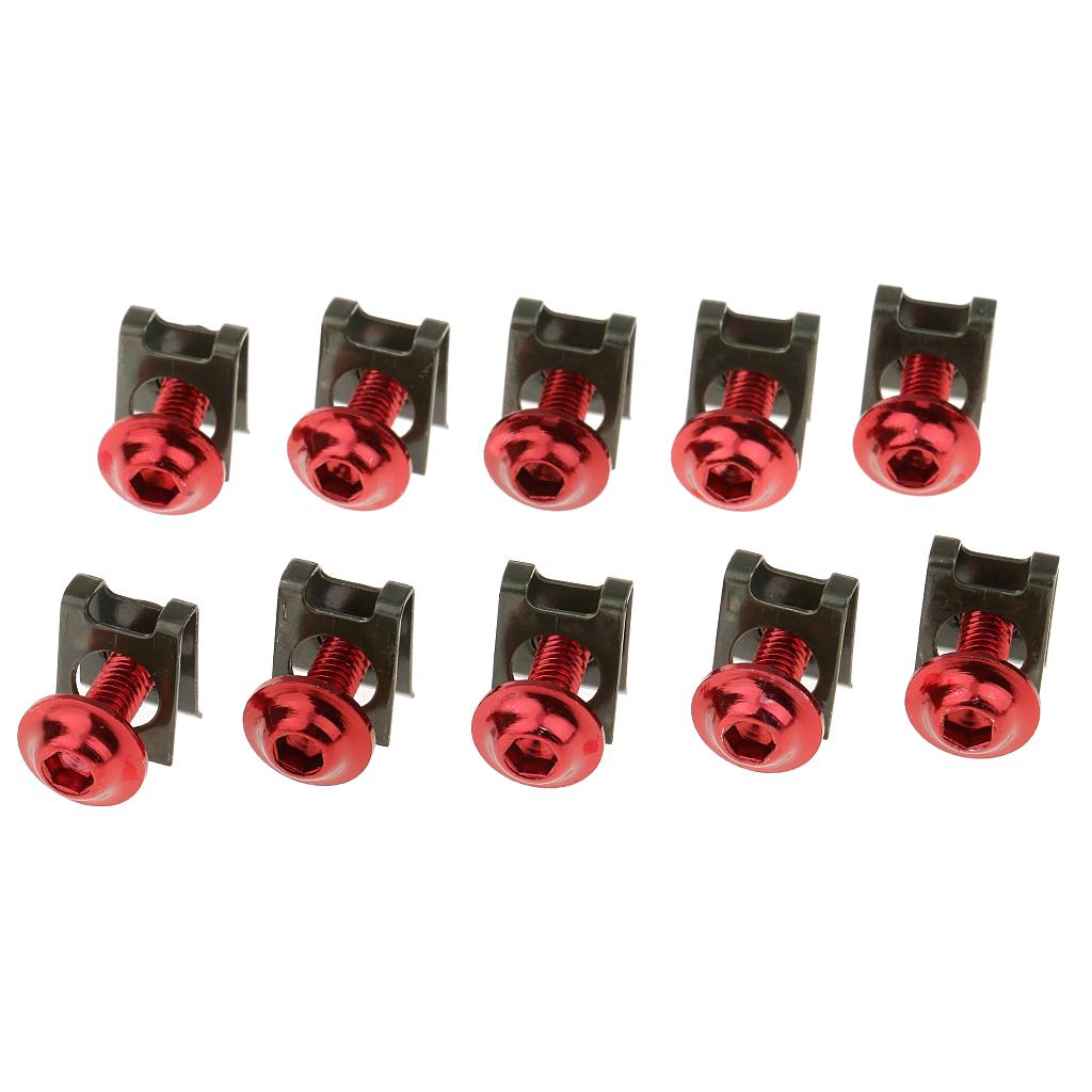 10 Piece Motorbike M6/6mm Body Fairing Bolts Fastener Clips for Honda Red
