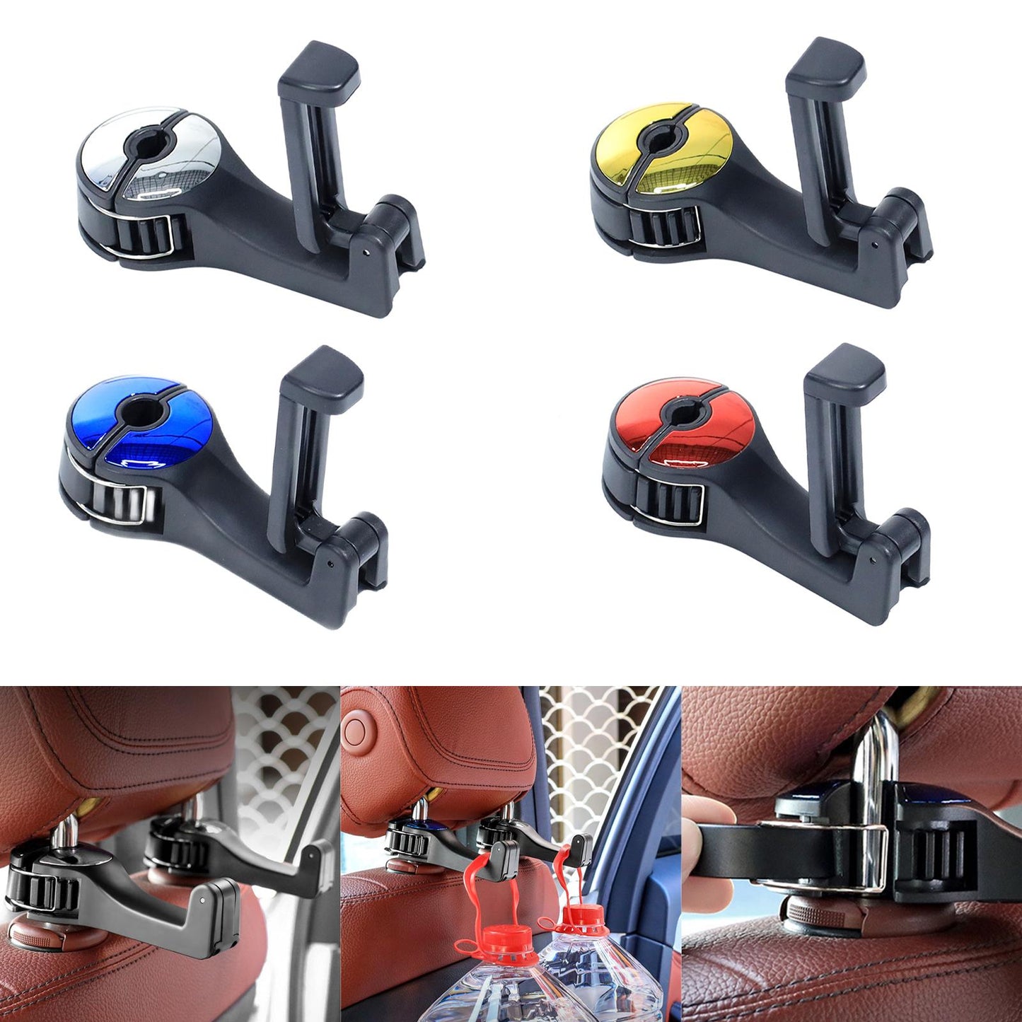 2 in 1 Car Headrest Hidden Hook with Phone Holder for Purse Vehicle Silver