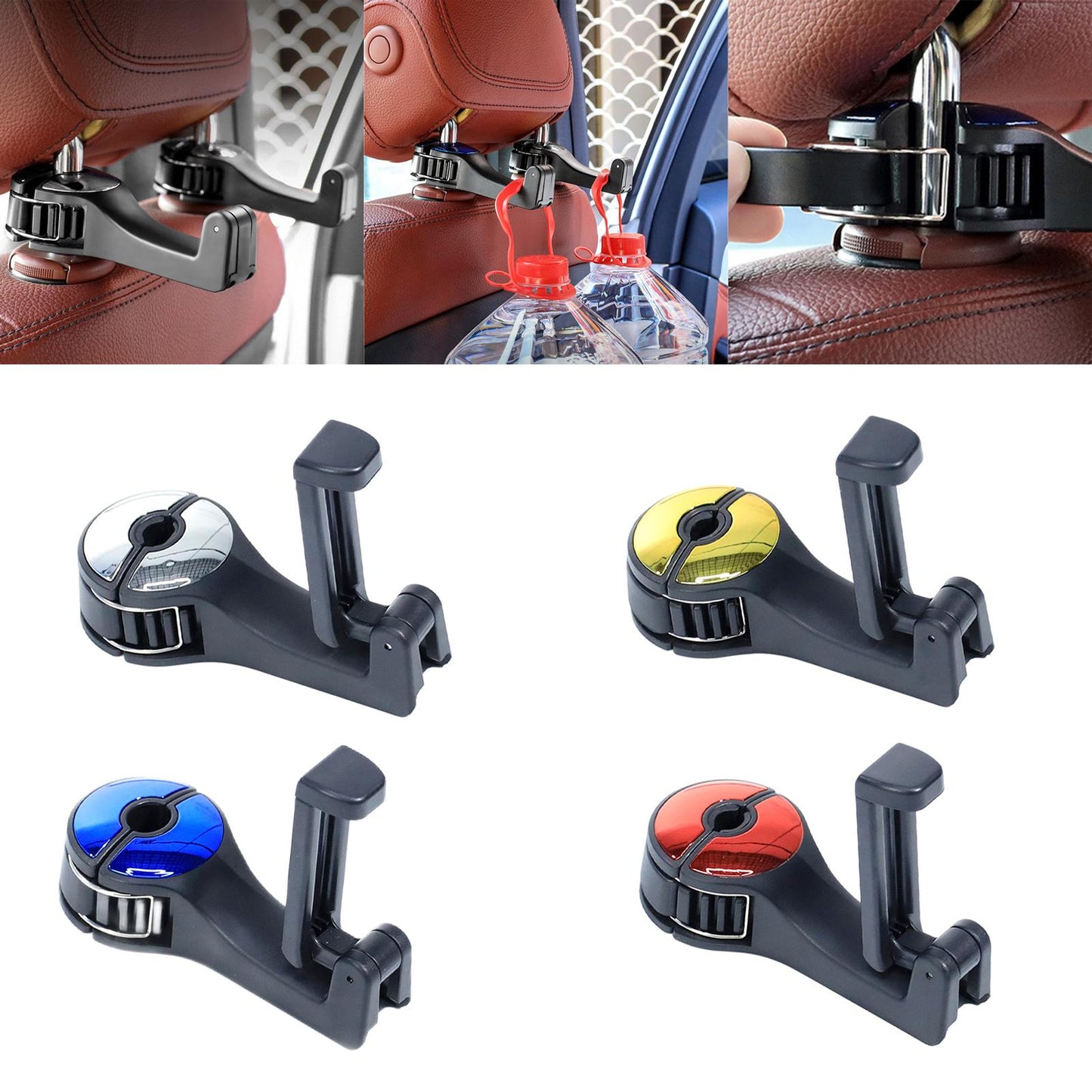 2 in 1 Car Headrest Hidden Hook with Phone Holder for Purse Vehicle Silver