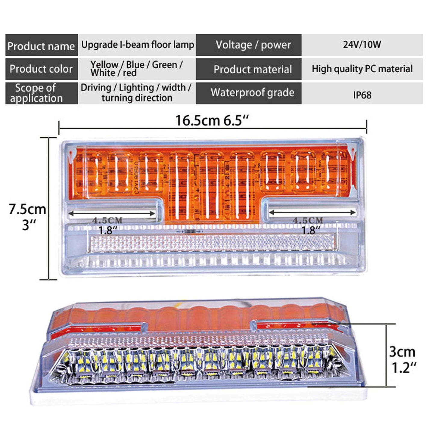 24V LED Side Marker Lights Car External Lights for Boat SUV Lorry orange