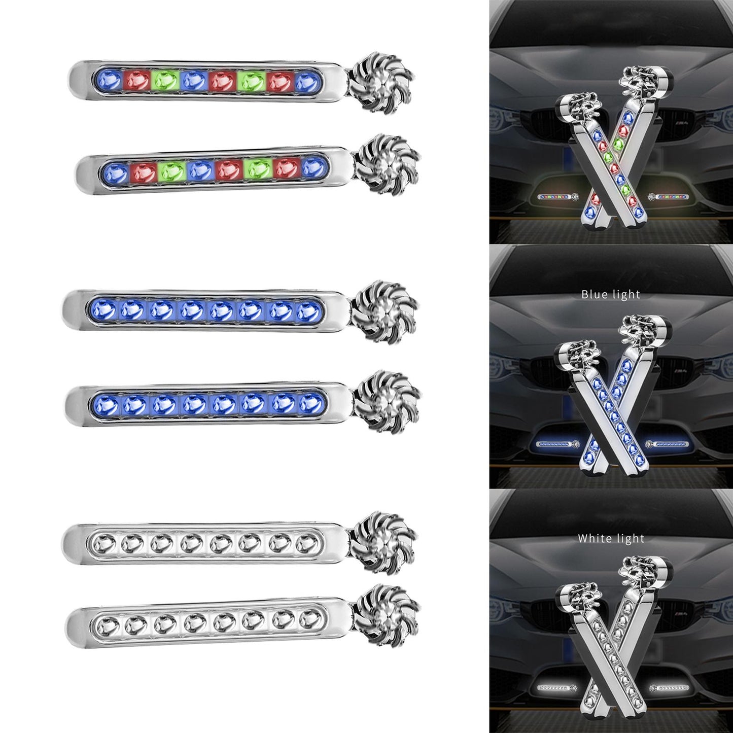 2 Pieces LED Daytime Running Lights 8 LED Fit for Head Lamp Auxiliary Lamp Colorful