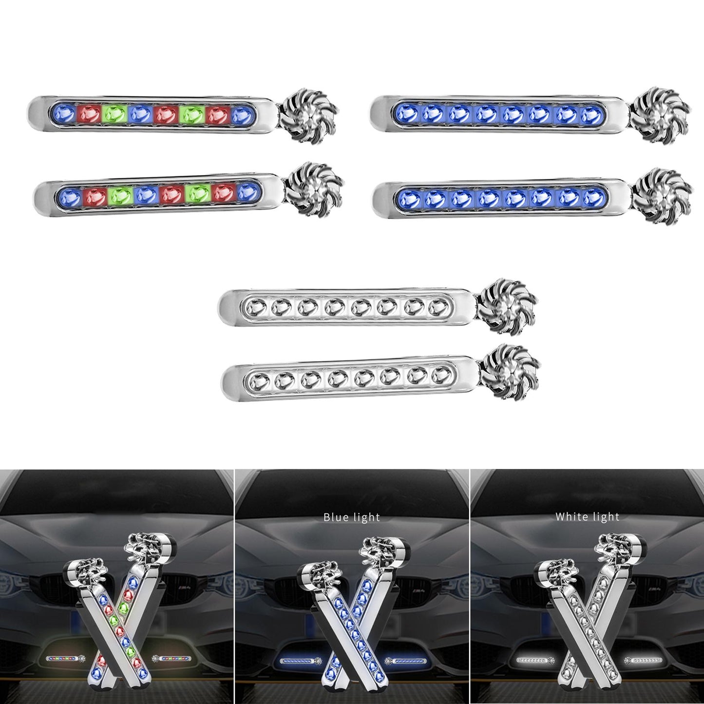 2 Pieces LED Daytime Running Lights 8 LED Fit for Head Lamp Auxiliary Lamp Colorful