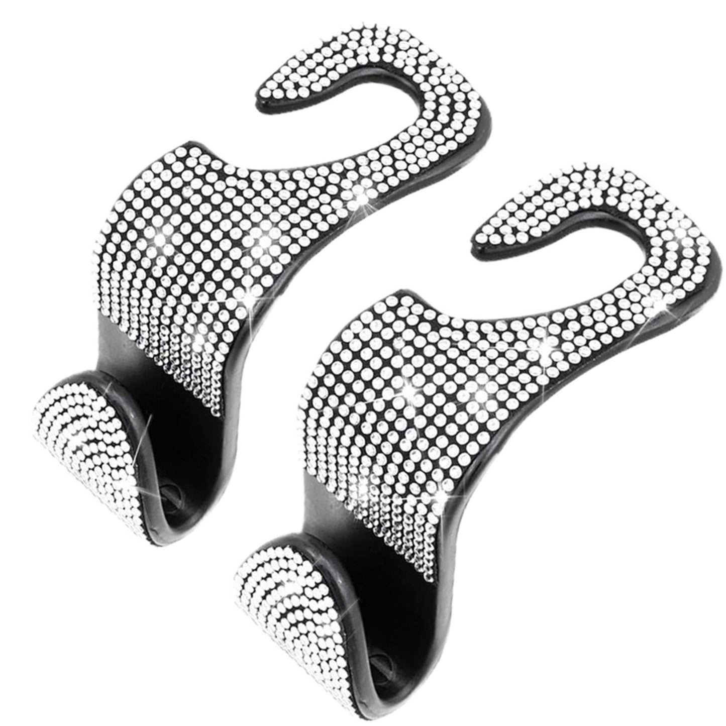 2Count Rhinestone Diamond Car Seatback Storage Hook Hanger White