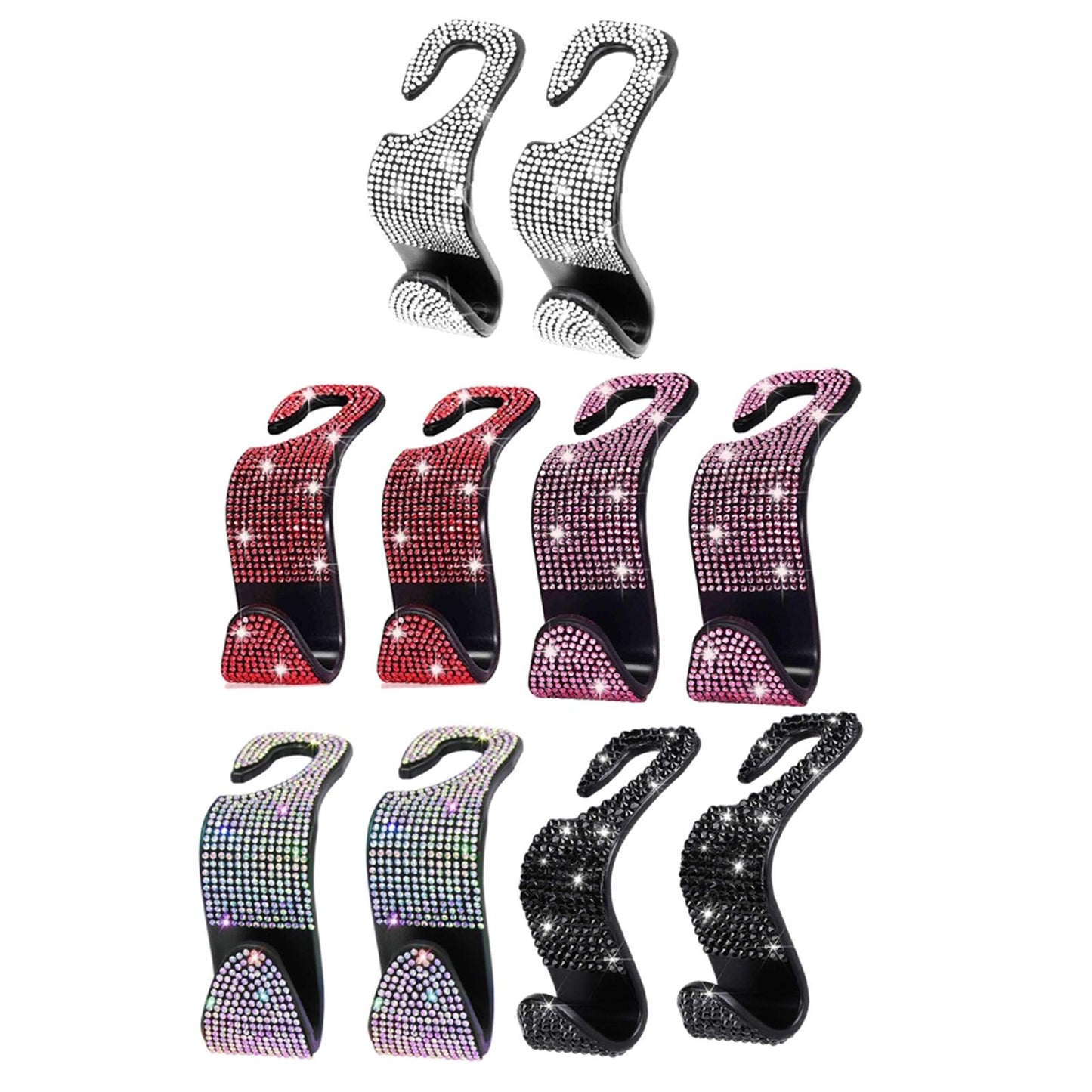 2Count Rhinestone Diamond Car Seatback Storage Hook Hanger White