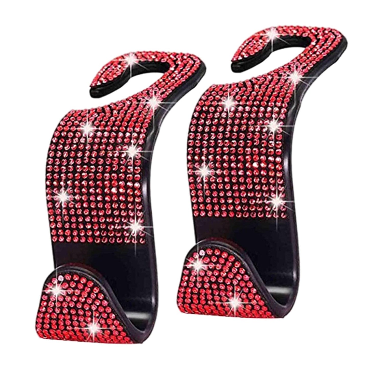 2Count Rhinestone Diamond Car Seatback Storage Hook Hanger Red