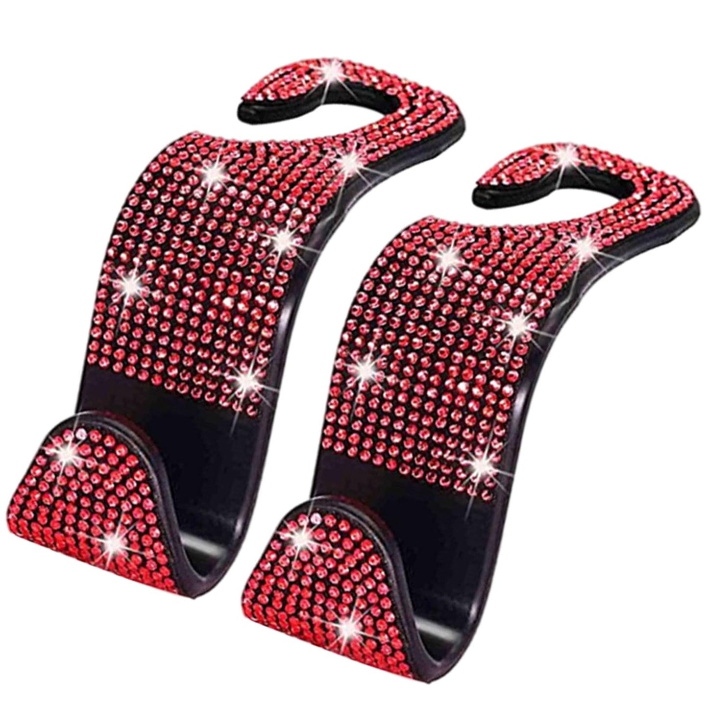 2Count Rhinestone Diamond Car Seatback Storage Hook Hanger Red