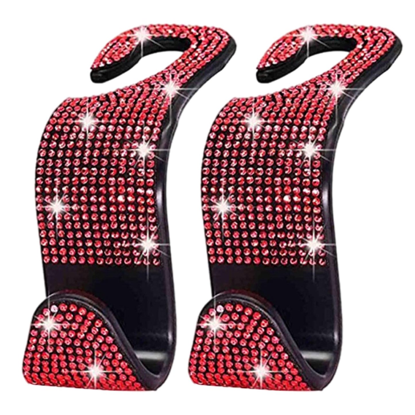 2Count Rhinestone Diamond Car Seatback Storage Hook Hanger Red