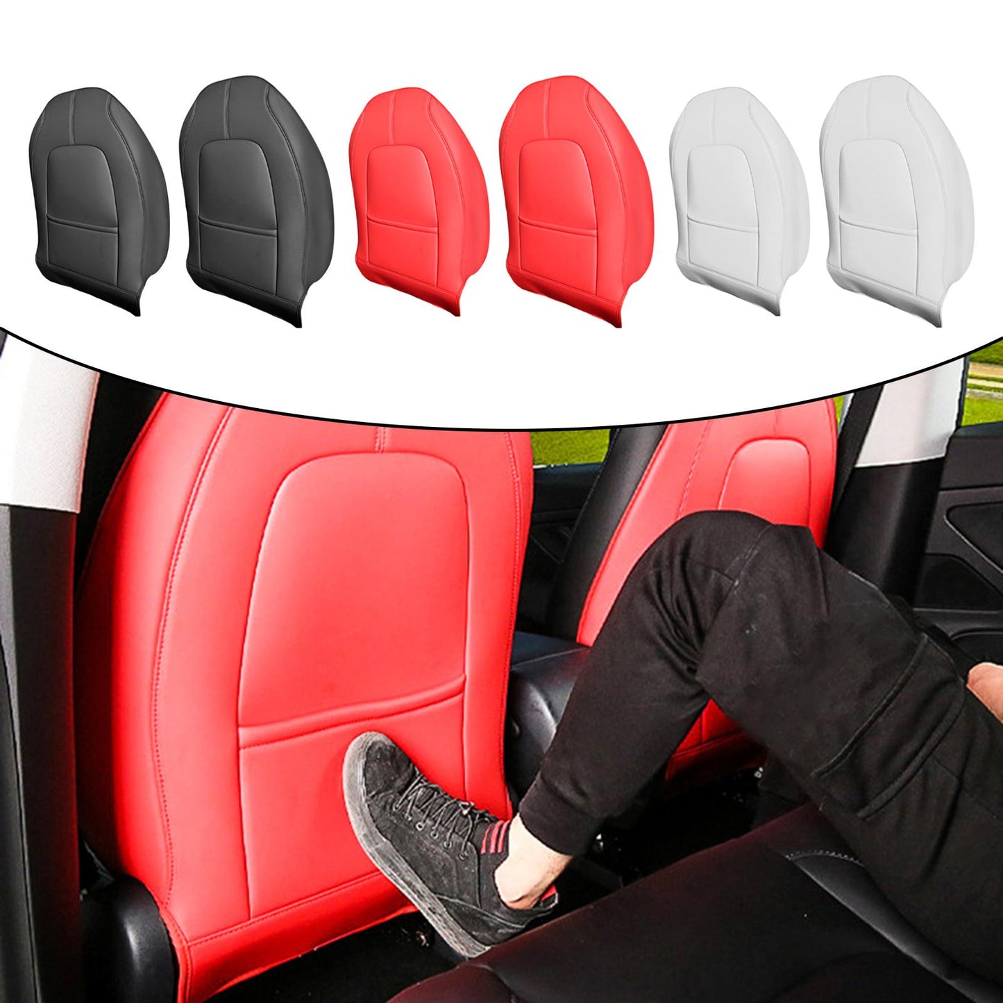 2 Count Backseat Protection Mat Kick Guard for Tesla Model 3 Model Y White