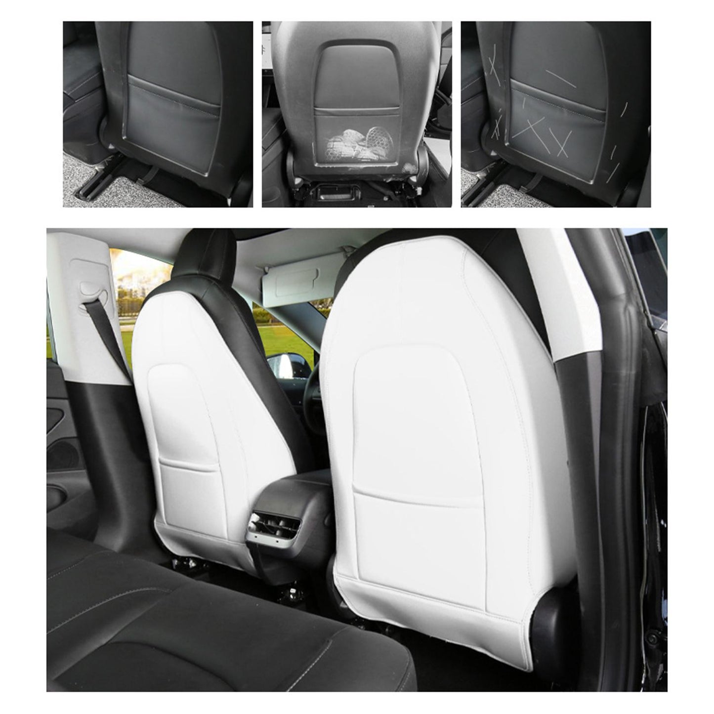 2 Count Backseat Protection Mat Kick Guard for Tesla Model 3 Model Y White