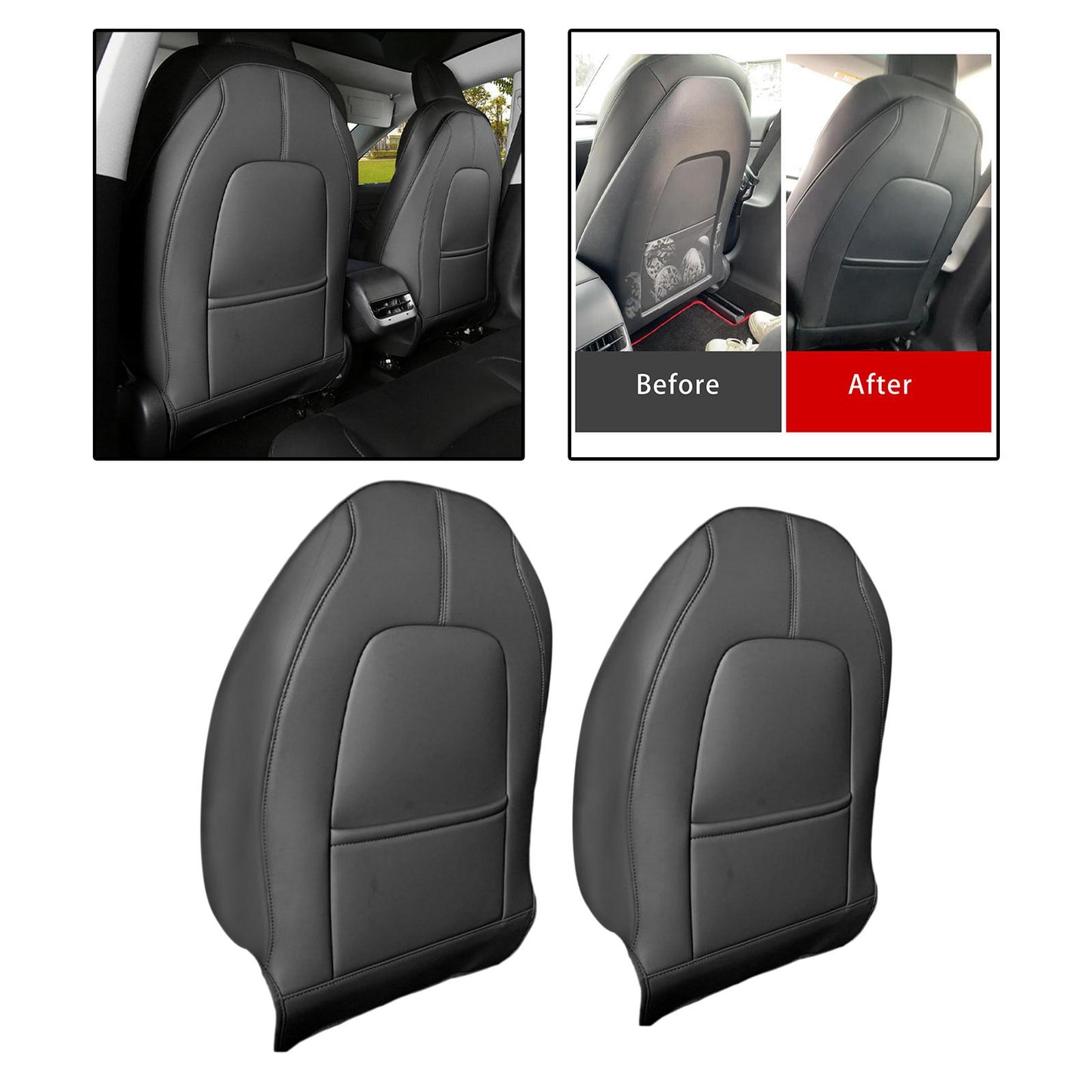 2 Count Backseat Protection Mat Kick Guard for Tesla Model 3 Model Y Black