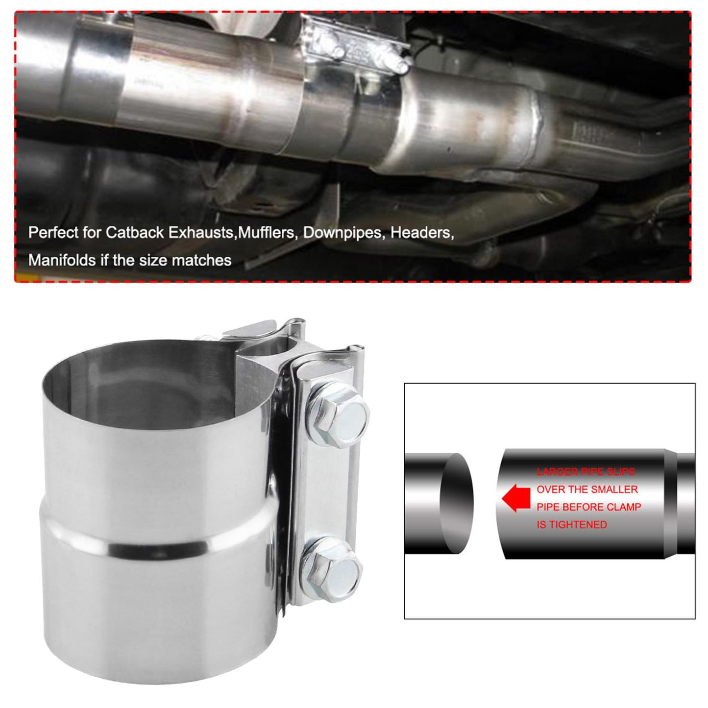 2 Butt Joint Exhaust Clamp Muffler Hardware Exhaust Pipes Tips Downpipe"