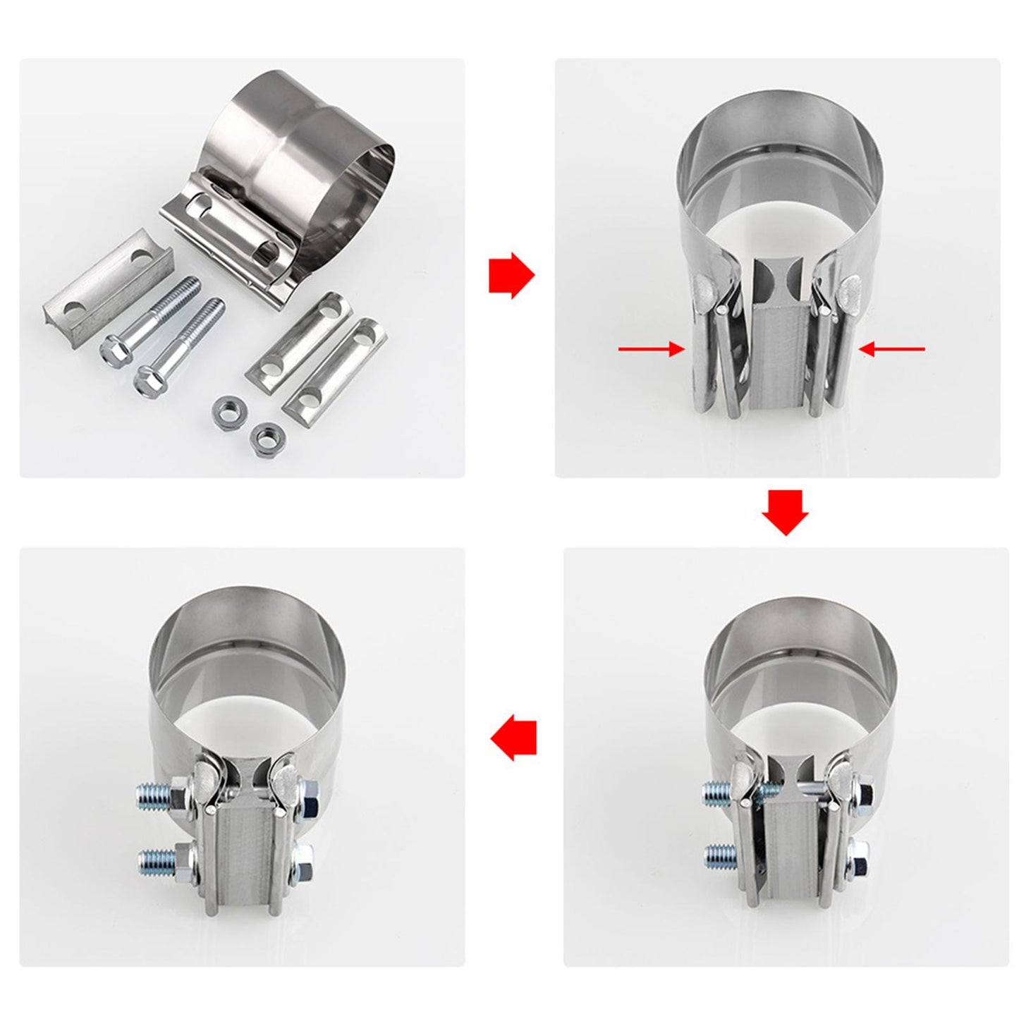 2 Butt Joint Exhaust Clamp Muffler Hardware Exhaust Pipes Tips Downpipe"