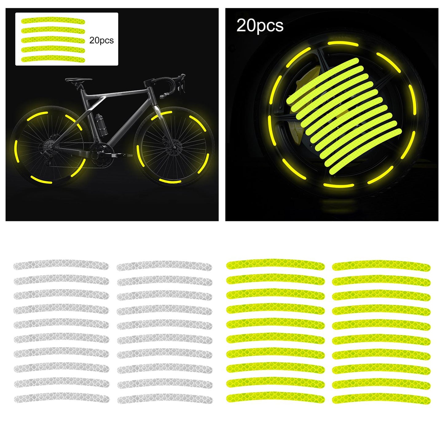 20x Wheel Hub Reflective Sticker Fit for Motorcycel Vehicle Accessory Green