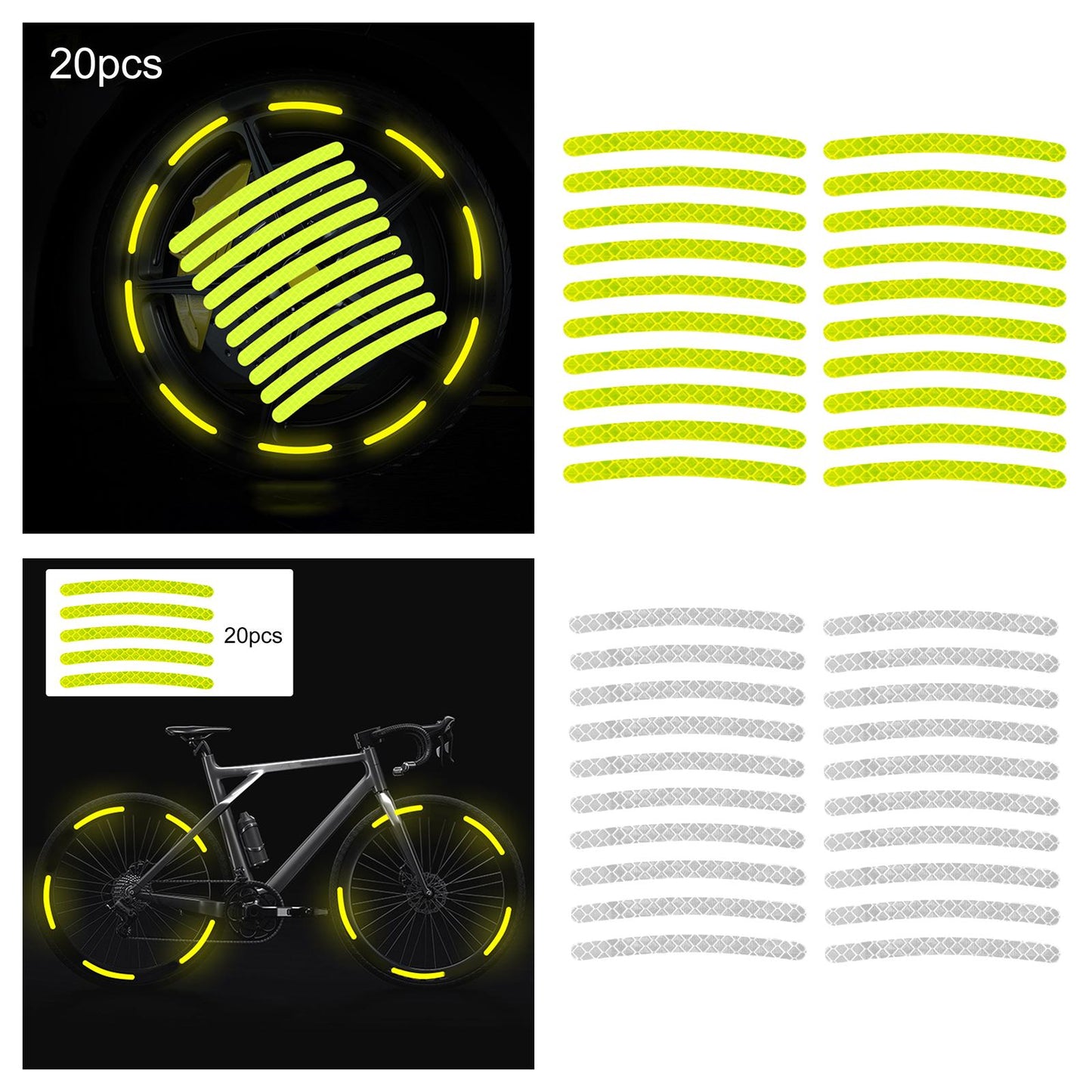 20x Wheel Hub Reflective Sticker Fit for Motorcycel Vehicle Accessory Green