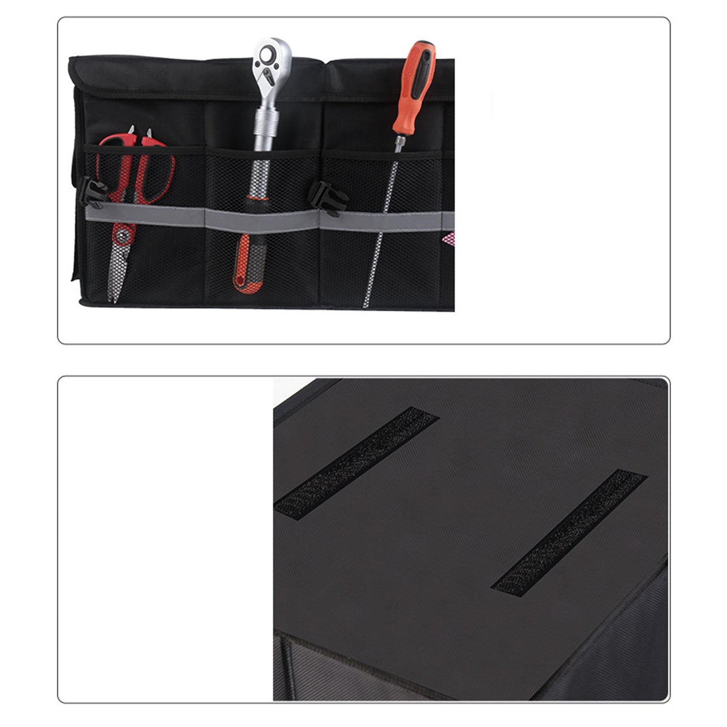 28L Oxford Fabric Collapsible Car Cargo Storage Organizer Black Reflective