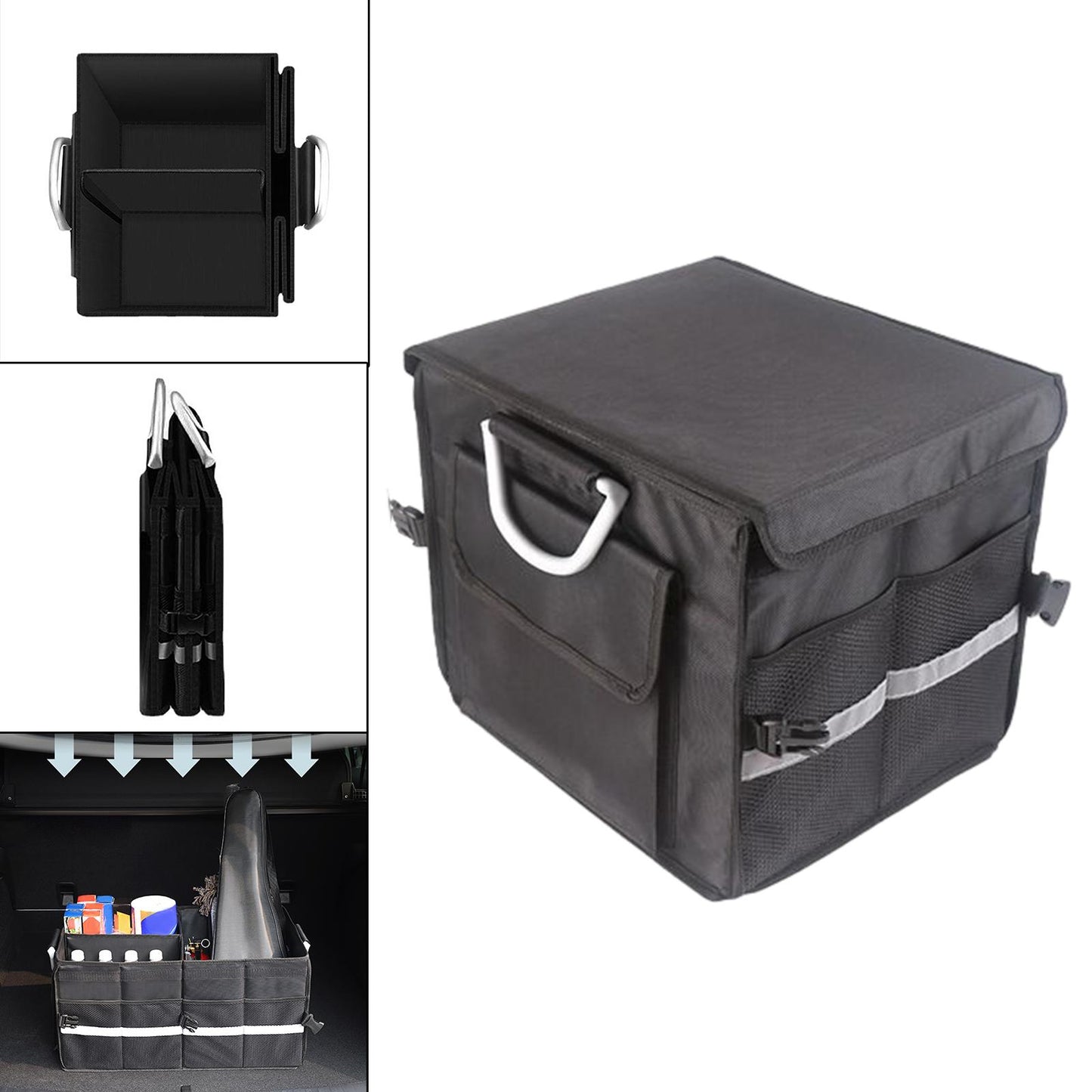 28L Oxford Fabric Collapsible Car Cargo Storage Organizer Black Reflective