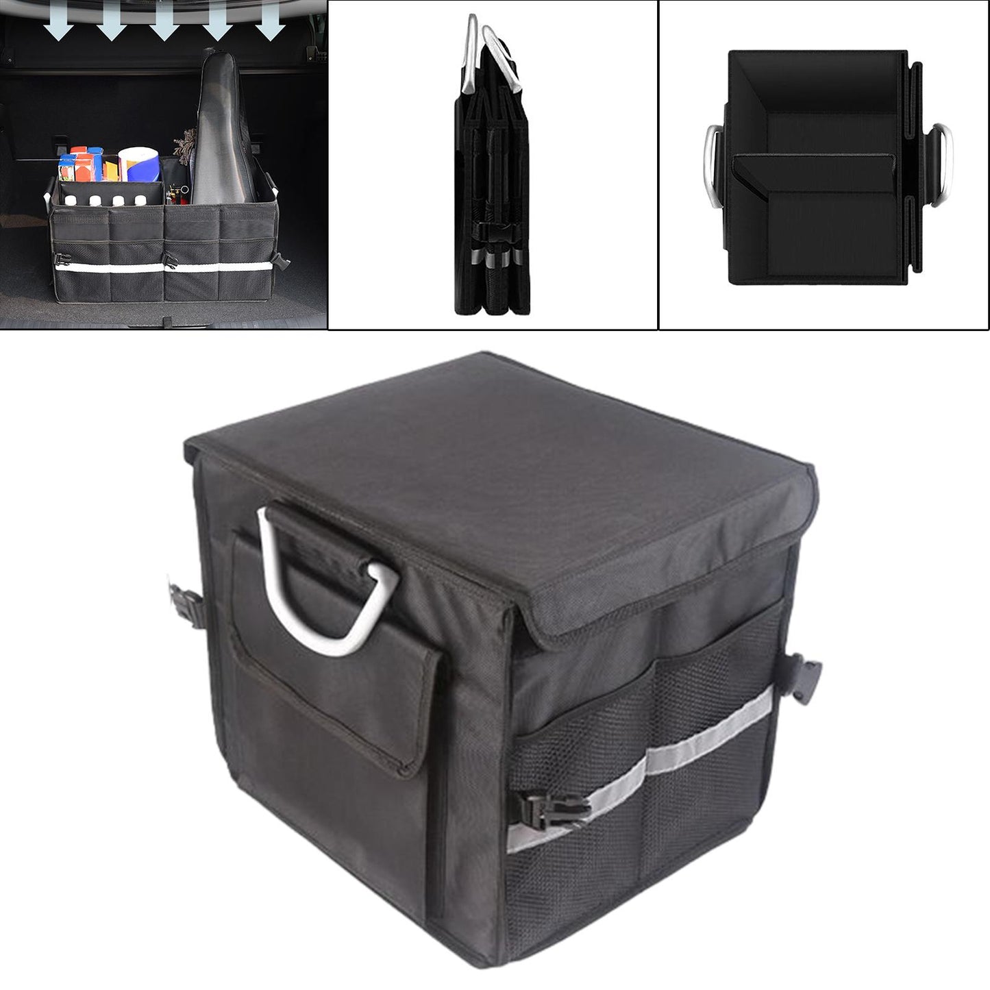 28L Oxford Fabric Collapsible Car Cargo Storage Organizer Black Reflective