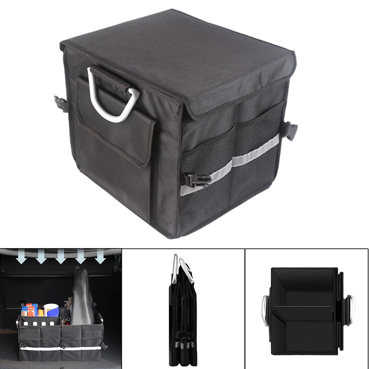 28L Oxford Fabric Collapsible Car Cargo Storage Organizer Black Reflective