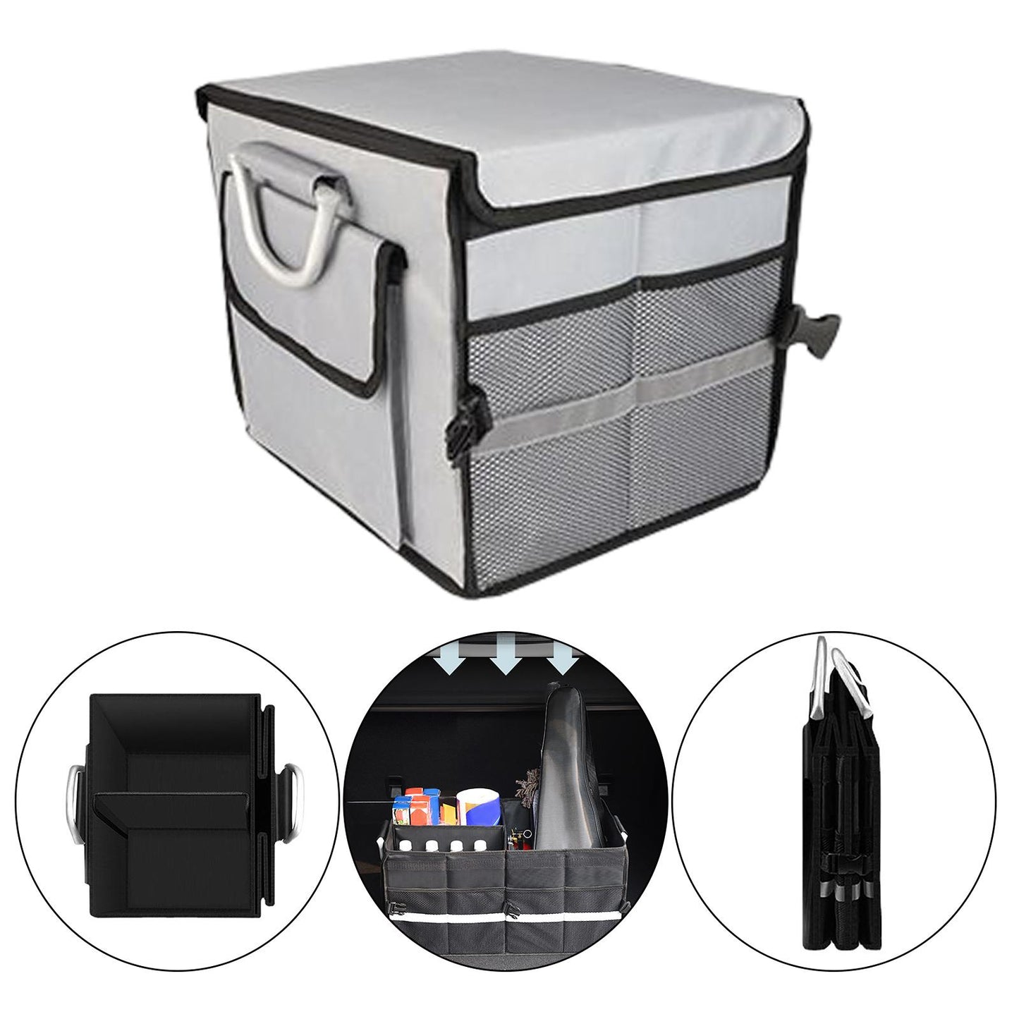 28L Oxford Fabric Collapsible Car Cargo Storage Organizer Grey Reflective